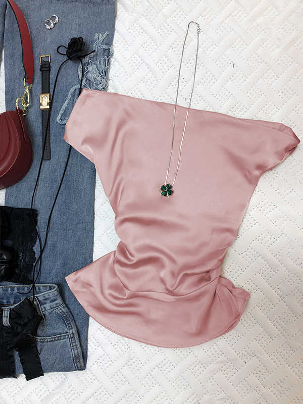 Satin Slanted Shoulder Top - Image 2