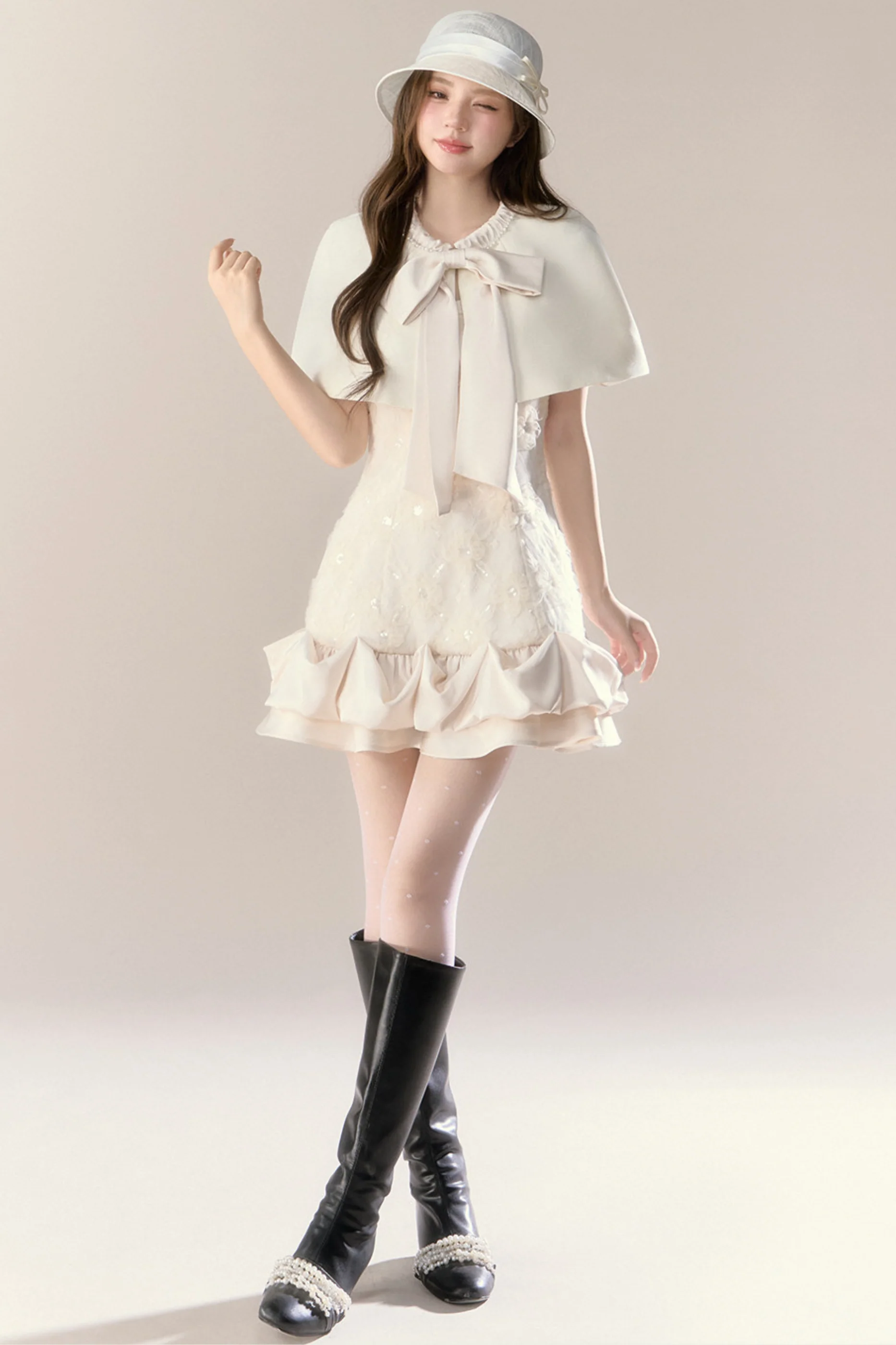 Frill Girly Pure Sleeveless Dress + Ribbon Cape - Image 10
