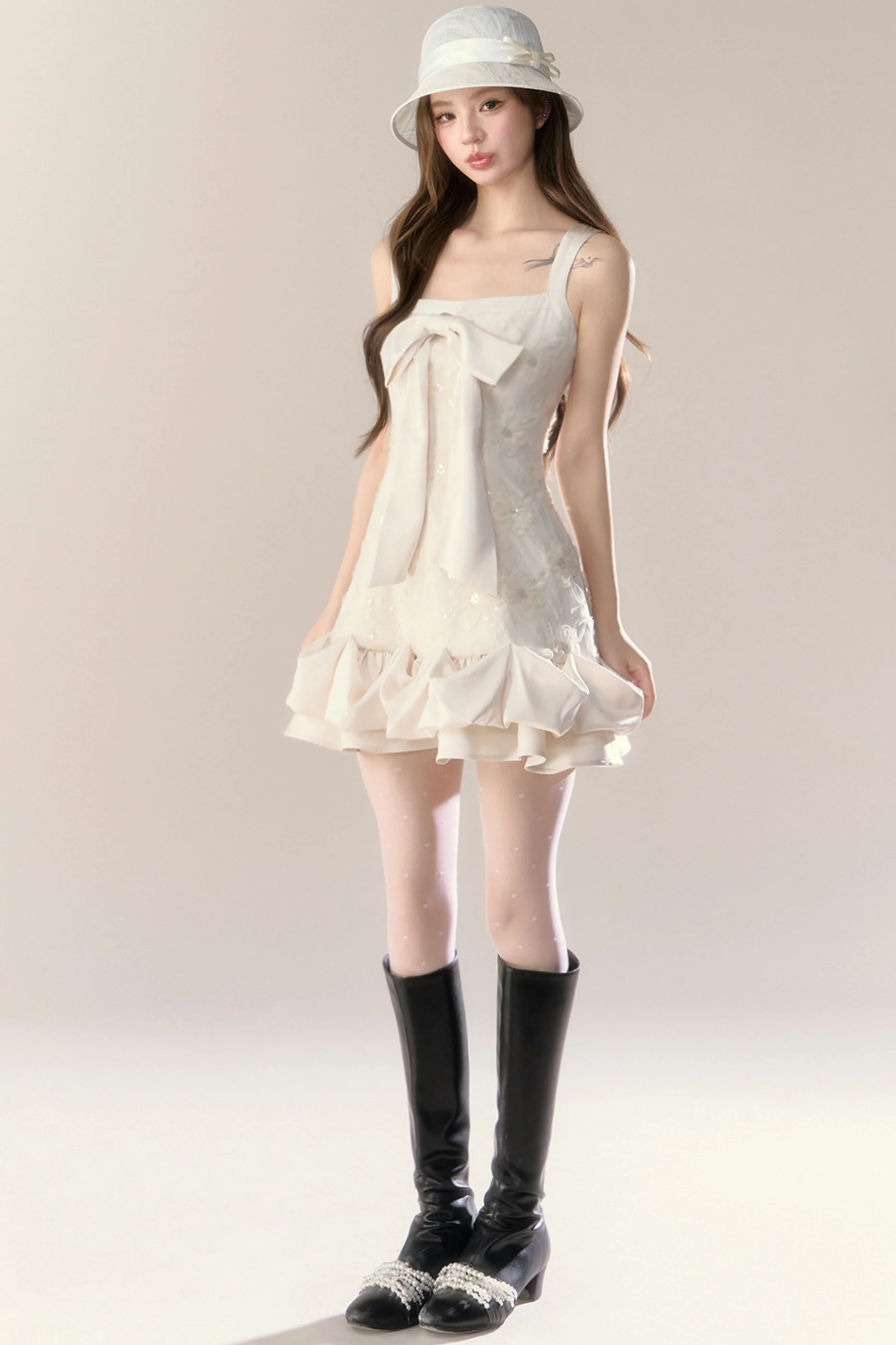 Frill Girly Pure Sleeveless Dress + Ribbon Cape - Image 11