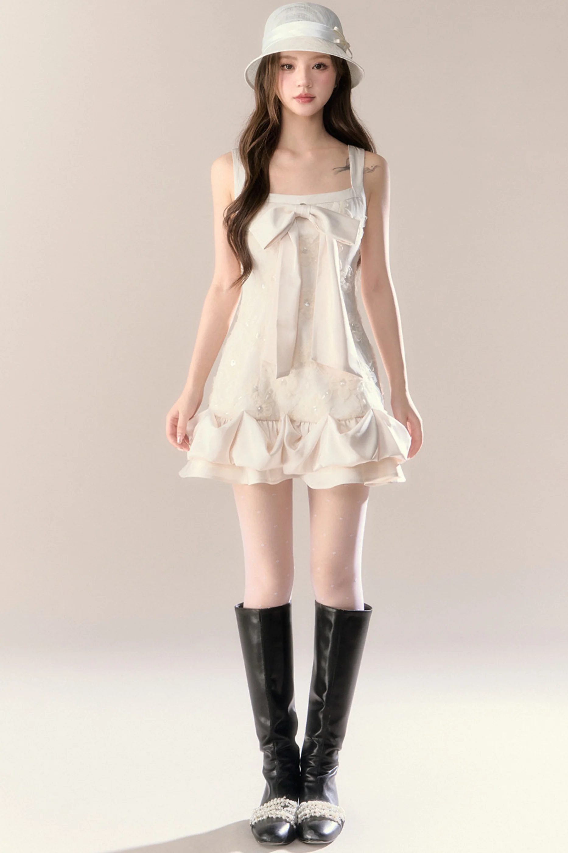 Frill Girly Pure Sleeveless Dress + Ribbon Cape - Image 13