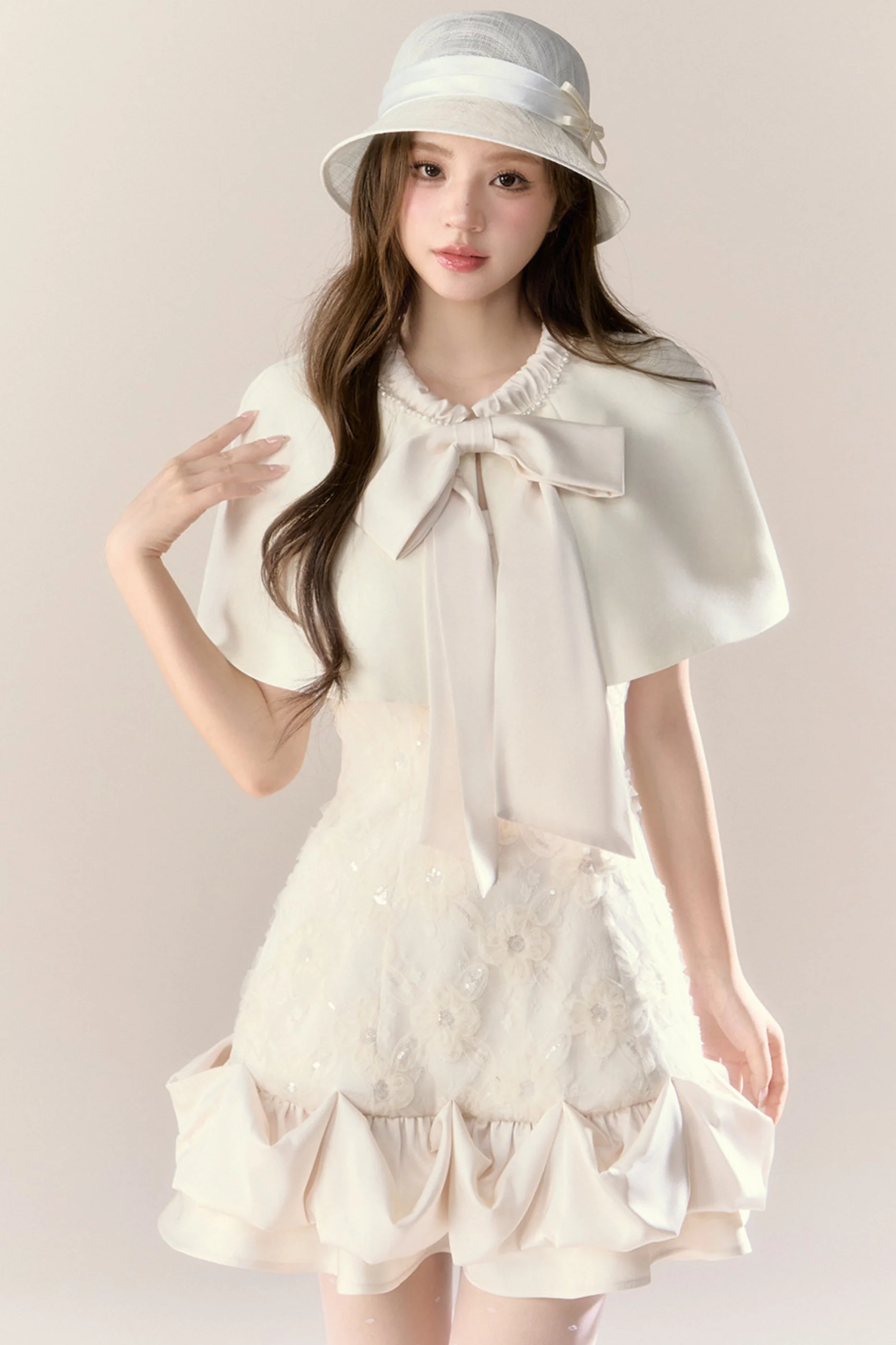 Frill Girly Pure Sleeveless Dress + Ribbon Cape - Image 14