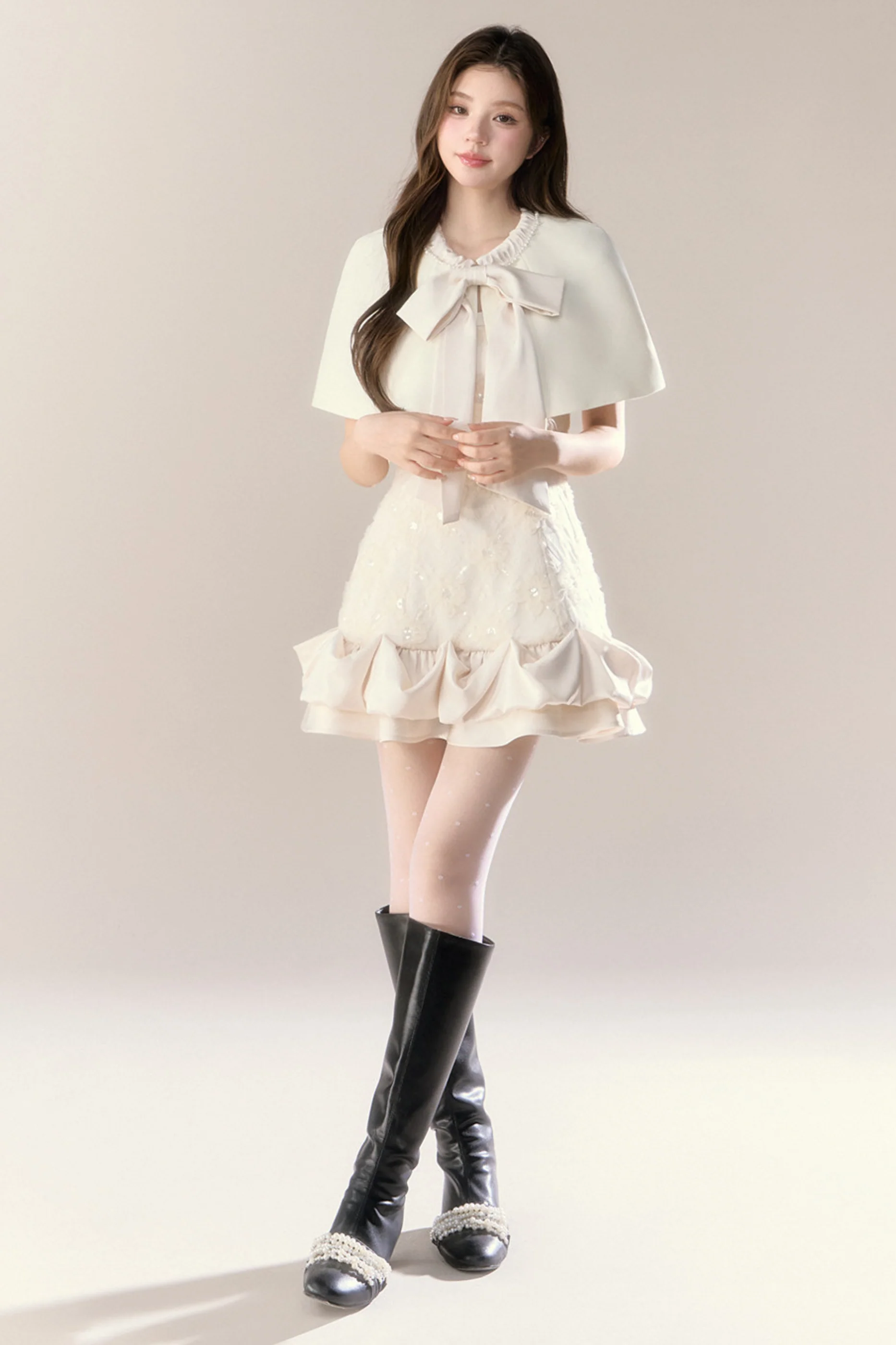 Frill Girly Pure Sleeveless Dress + Ribbon Cape - Image 6