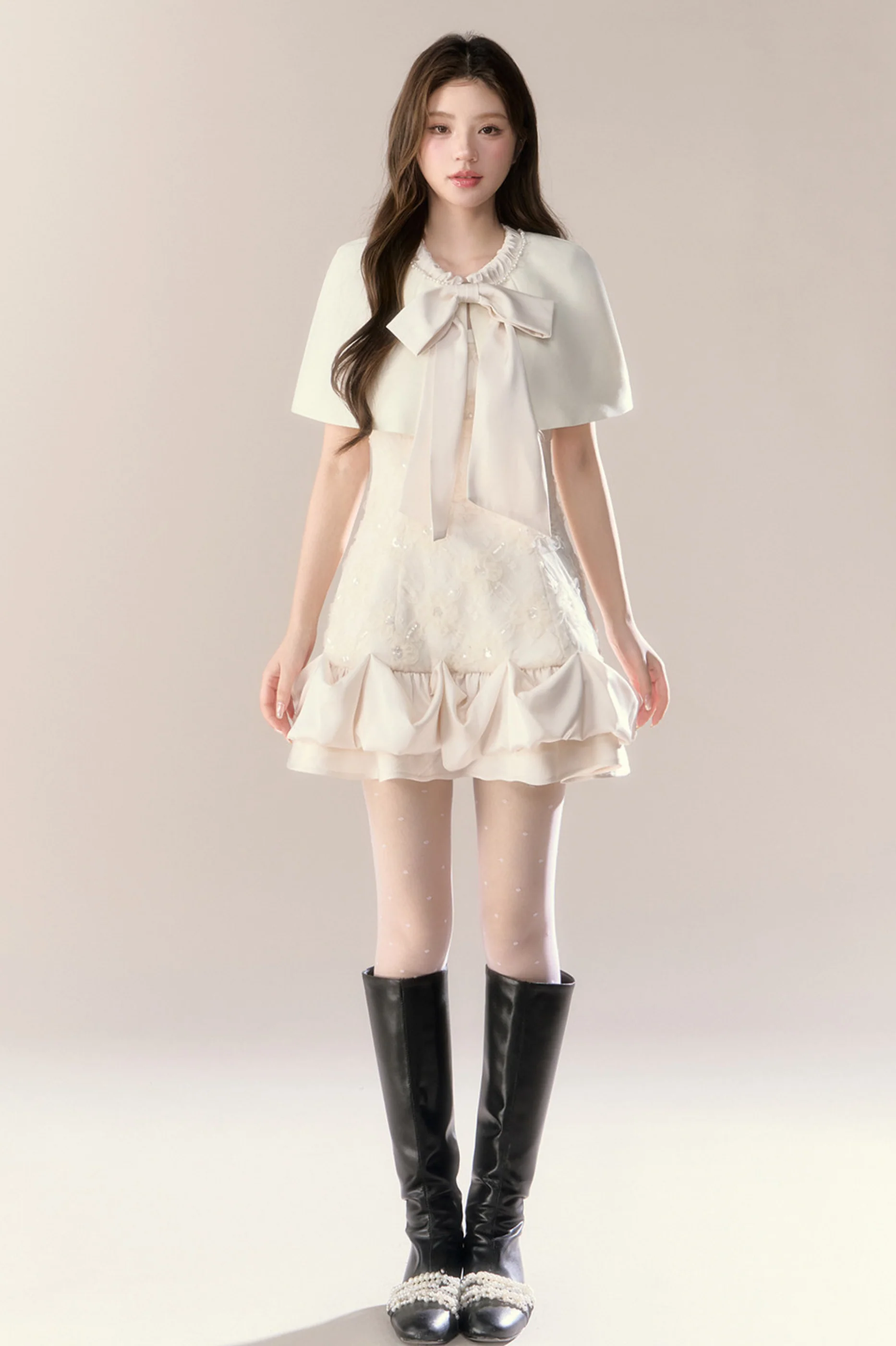 Frill Girly Pure Sleeveless Dress + Ribbon Cape - Image 7