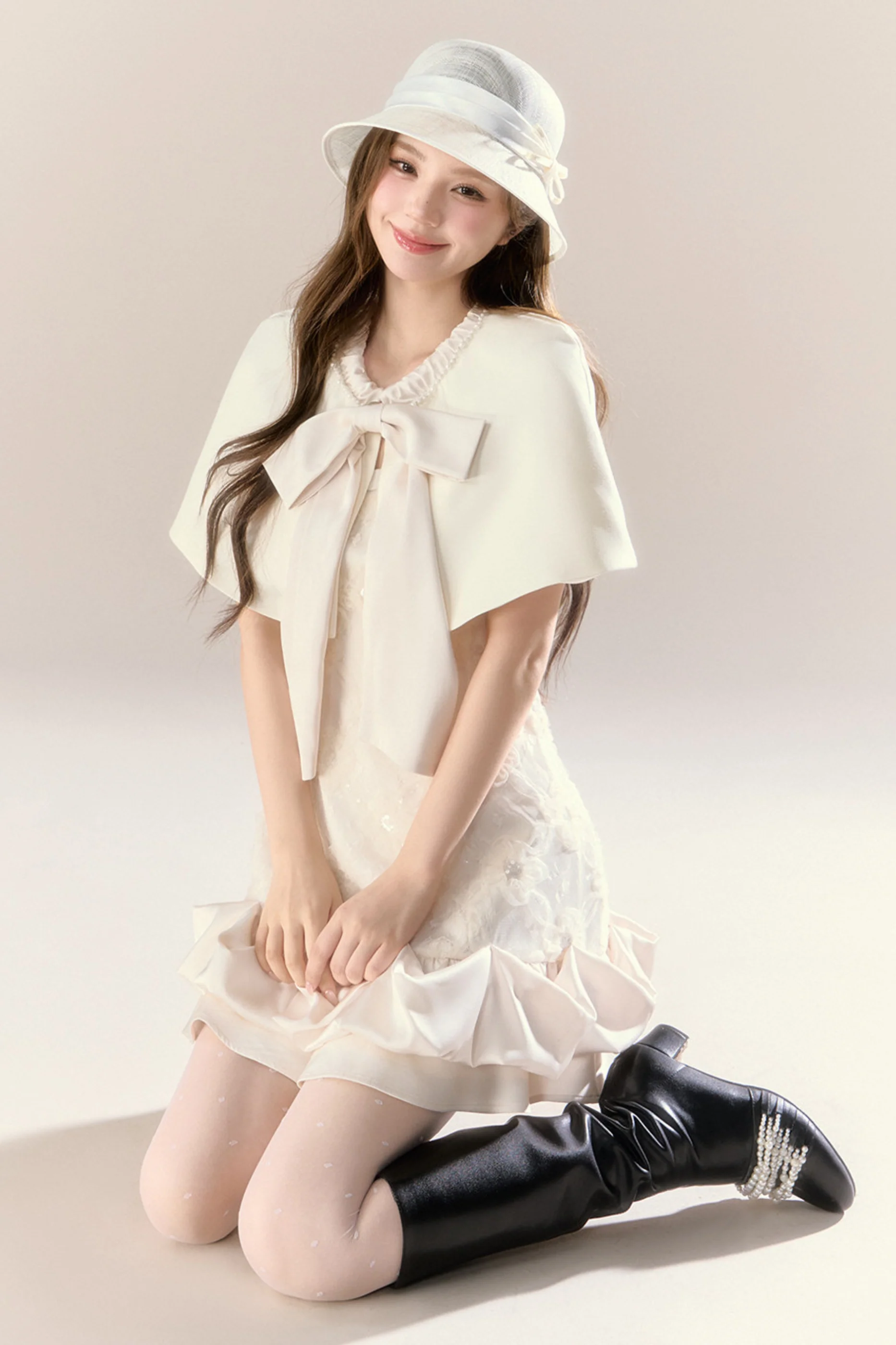 Frill Girly Pure Sleeveless Dress + Ribbon Cape - Image 8