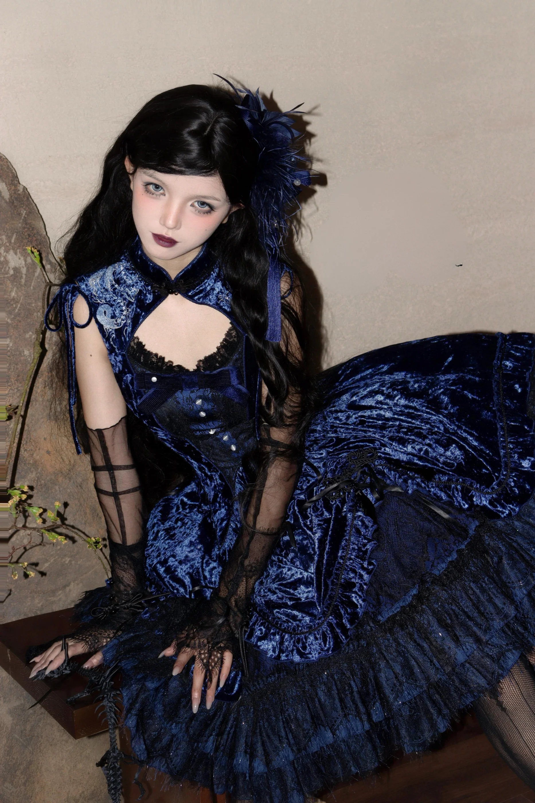 Gothic Velvet Sleeve Lolita Top + Vest + Skirt - Image 7
