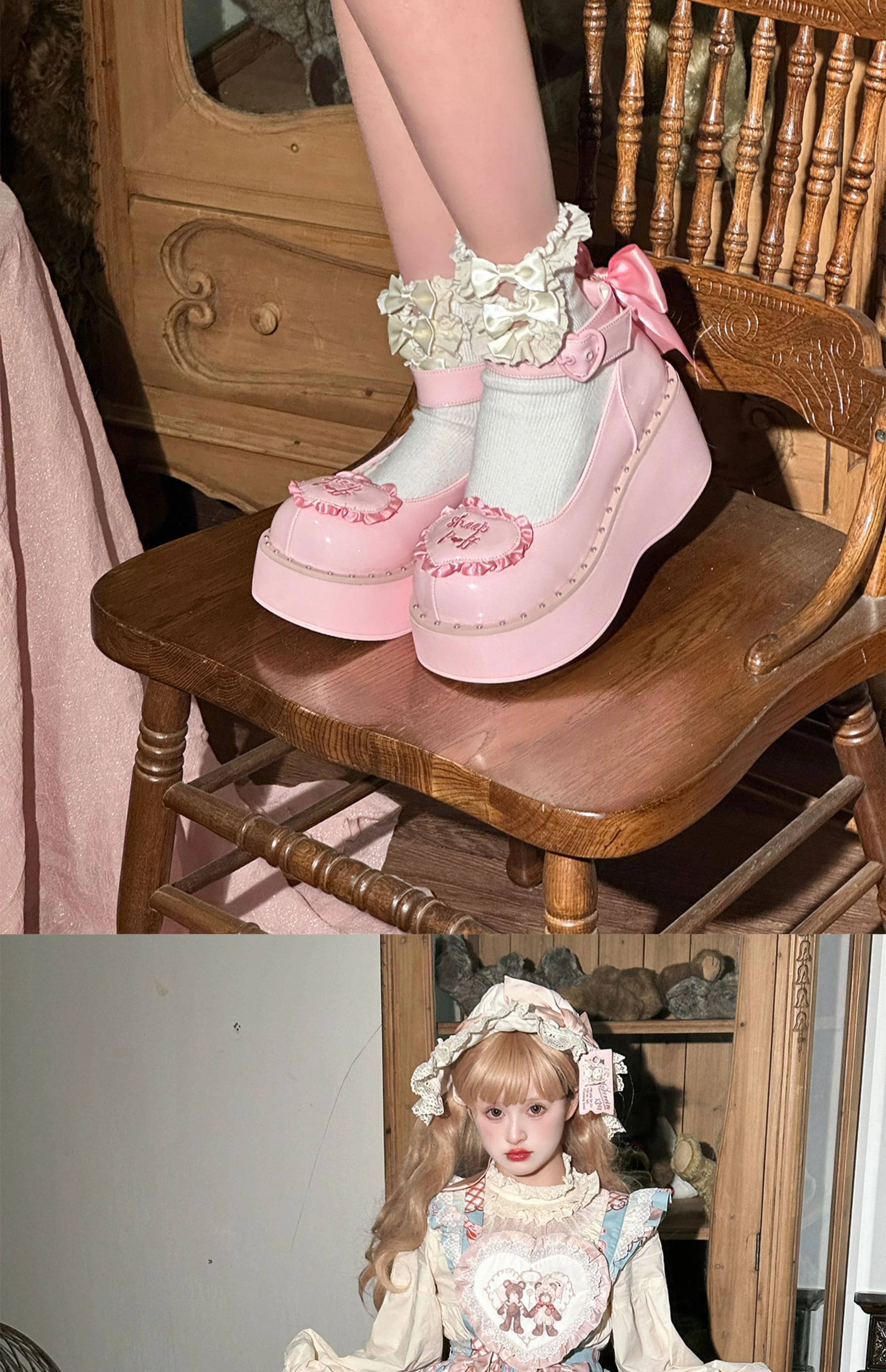 Sheep Puff Lolita Bow Platform Shoes - Image 3