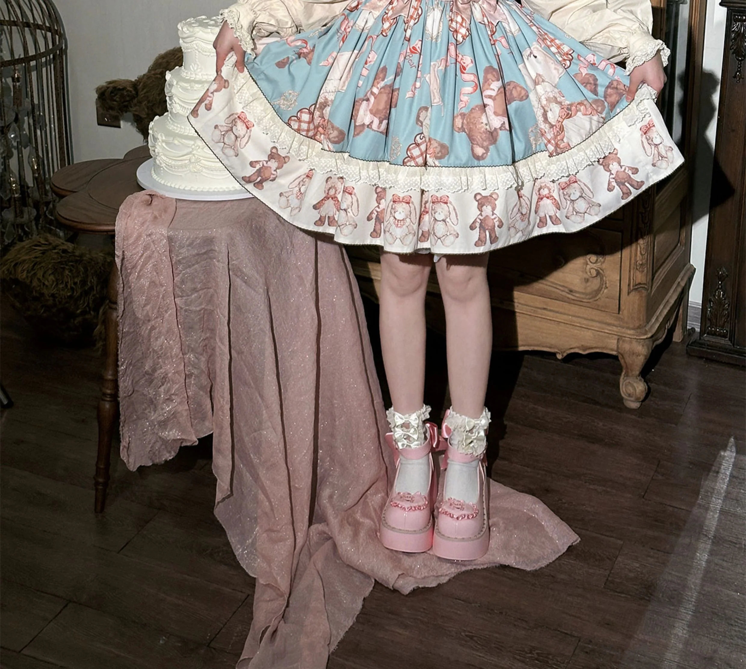 Sheep Puff Lolita Bow Platform Shoes - Image 4