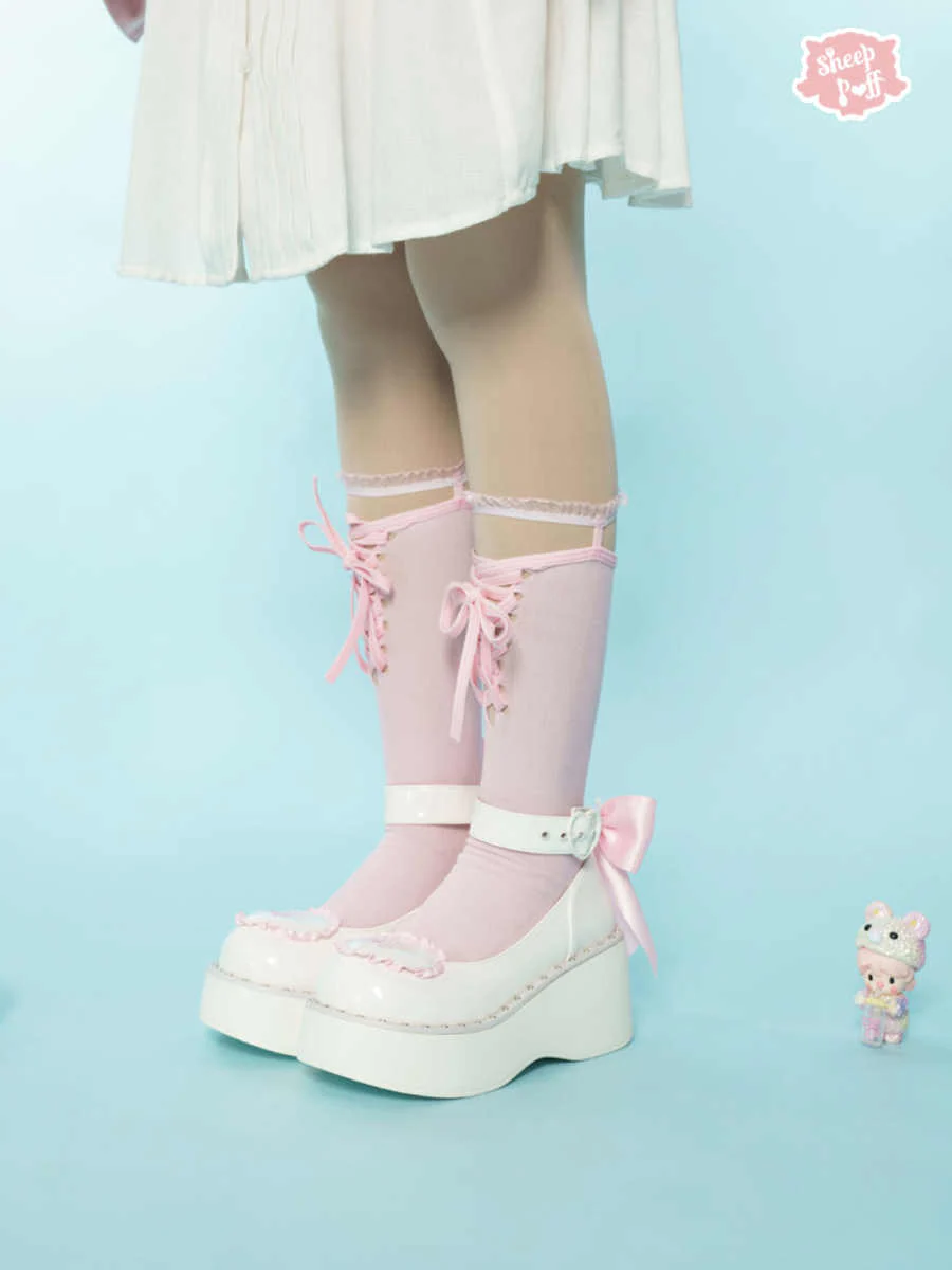 Sheep Puff Lolita Bow Platform Shoes - Image 7