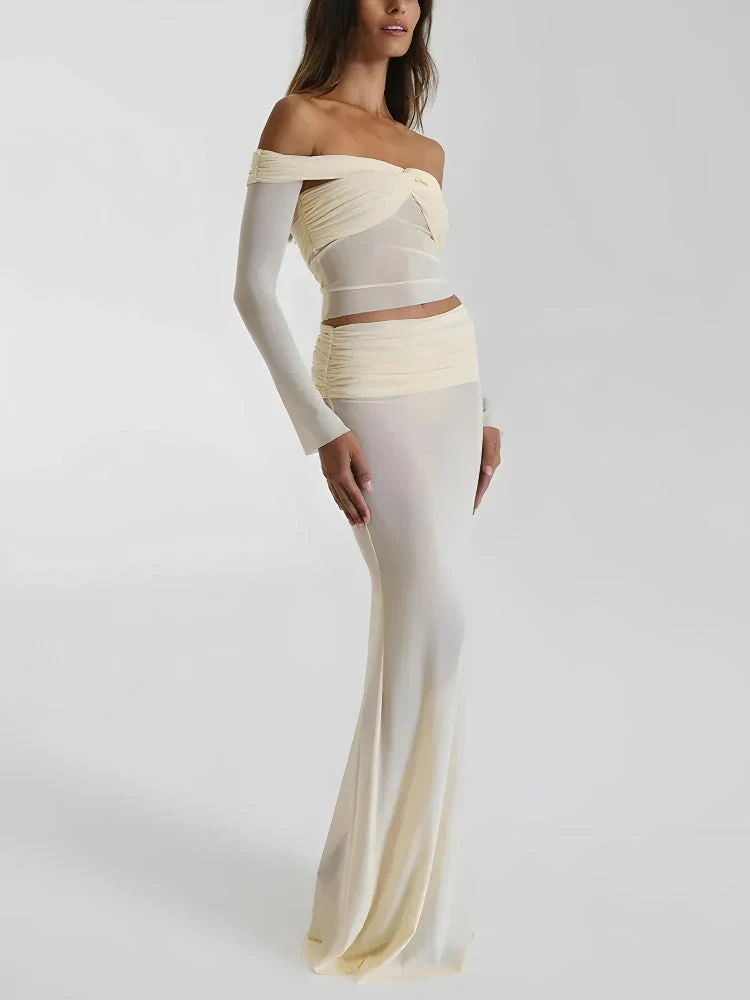Sheer Off Shoulder Top & Maxi Skirt Two Piece Coord - Image 2