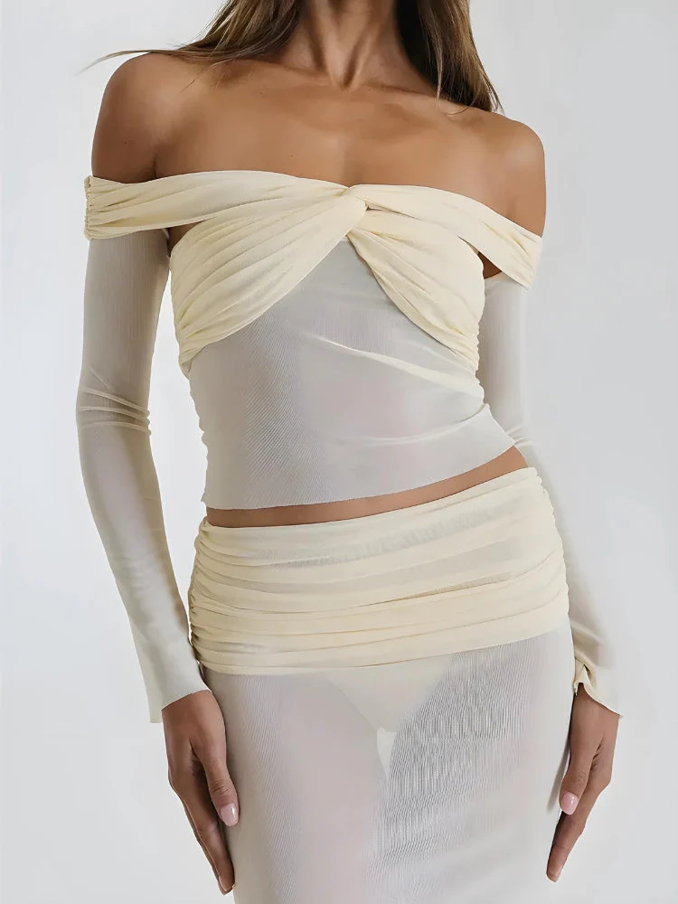 Sheer Off Shoulder Top & Maxi Skirt Two Piece Coord - Image 4