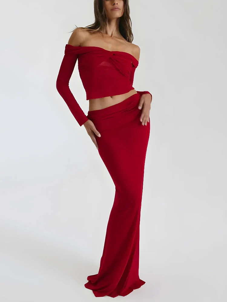 Sheer Off Shoulder Top & Maxi Skirt Two Piece Coord - Image 5