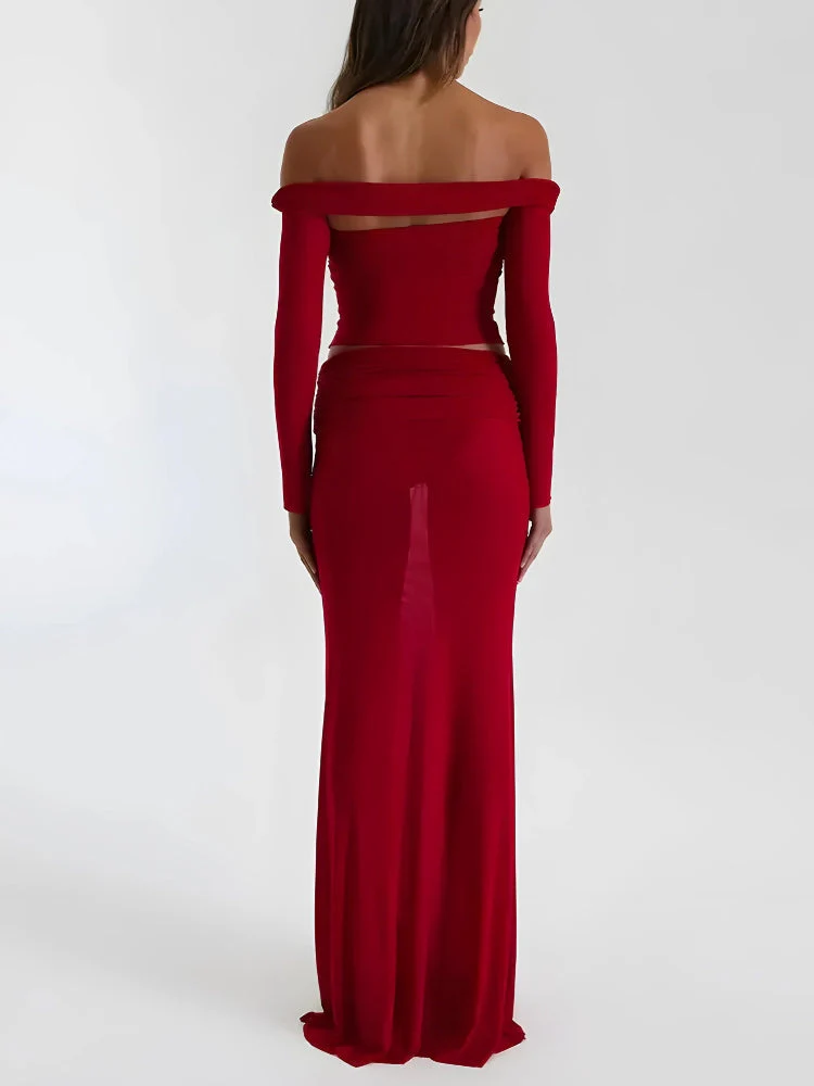 Sheer Off Shoulder Top & Maxi Skirt Two Piece Coord - Image 6
