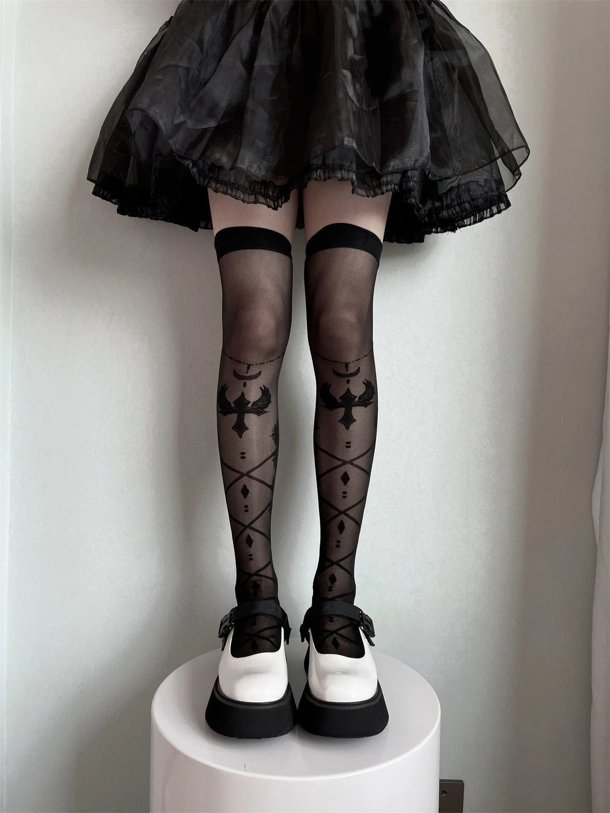 Sheer Ribbon Nylon Thigh Highs - Image 12