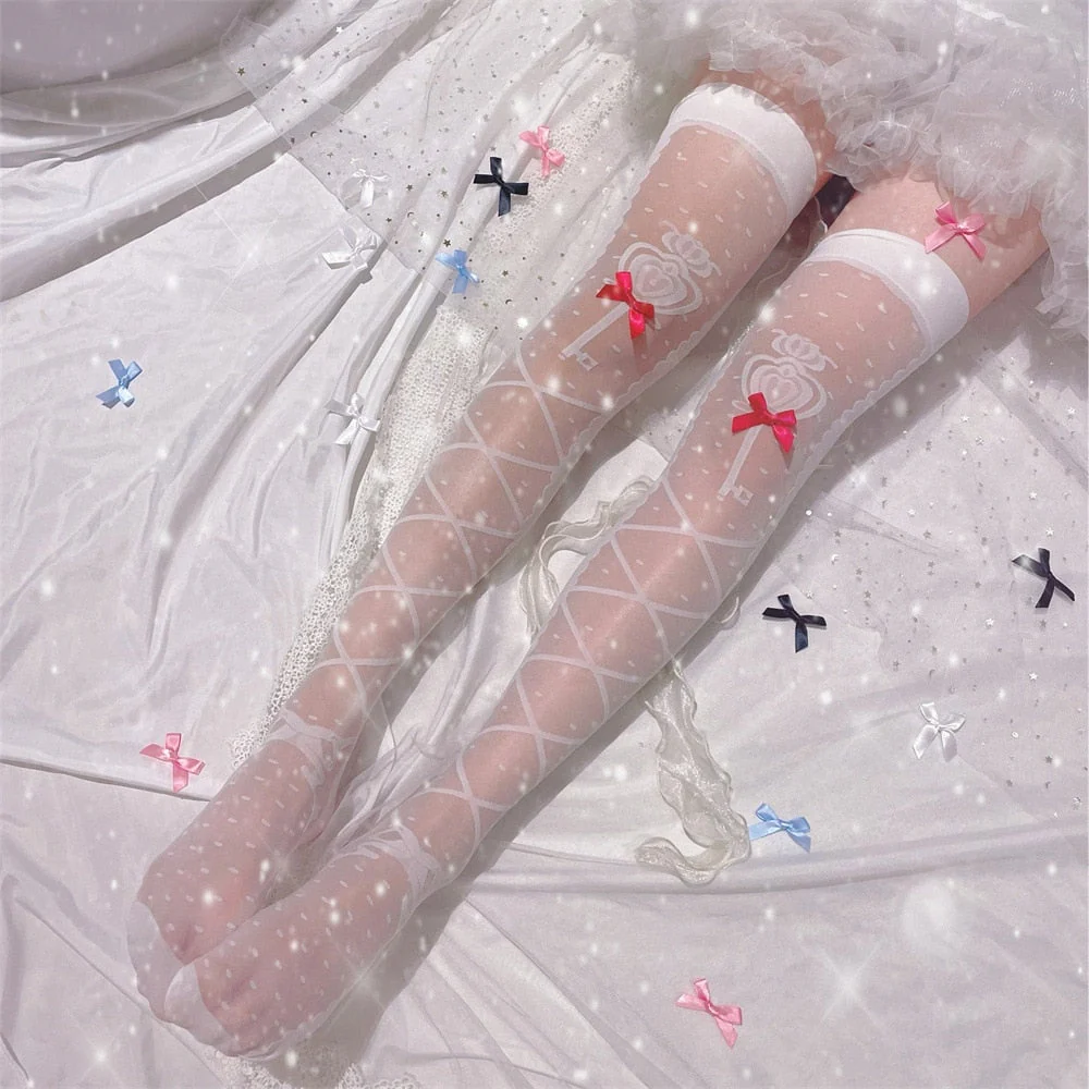 Sheer Ribbon Nylon Thigh Highs - Image 15