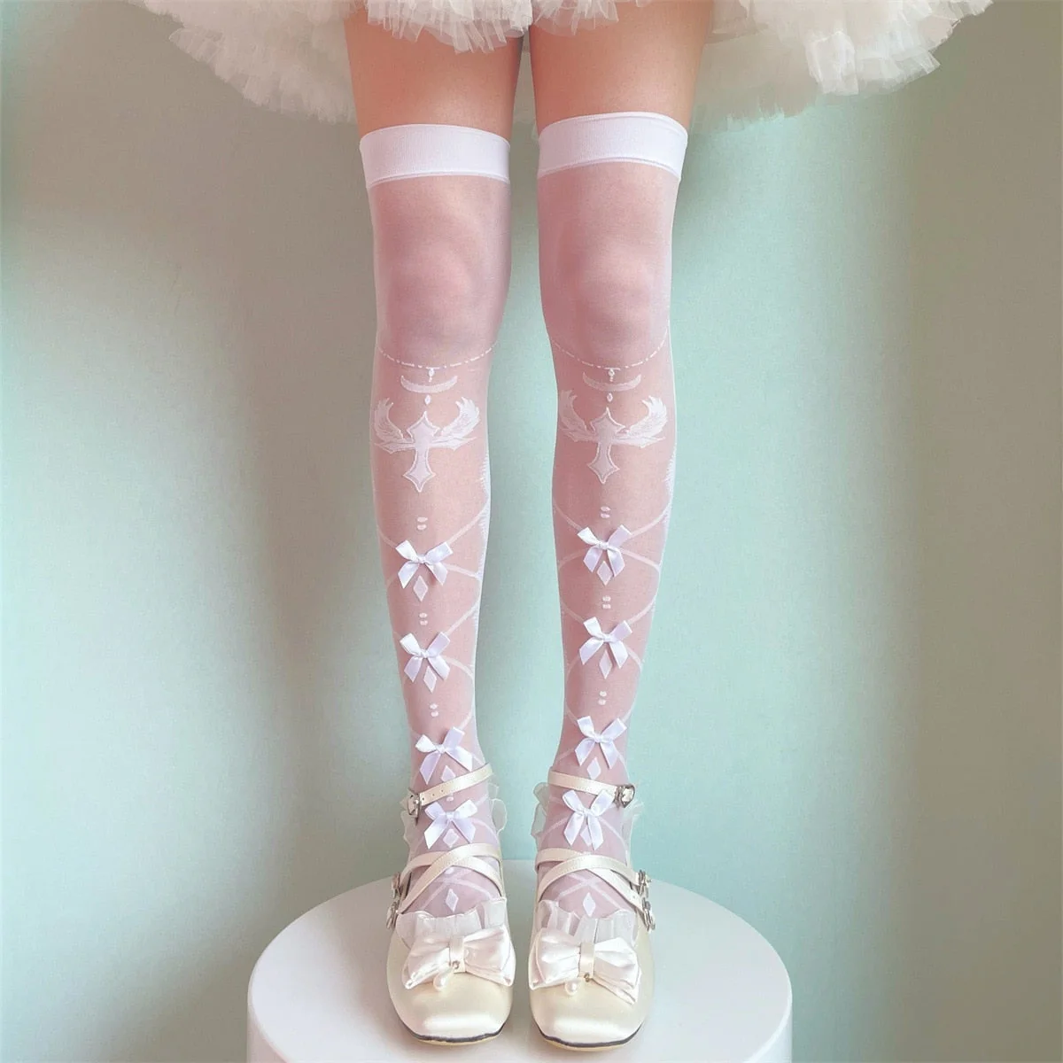 Sheer Ribbon Nylon Thigh Highs - Image 21