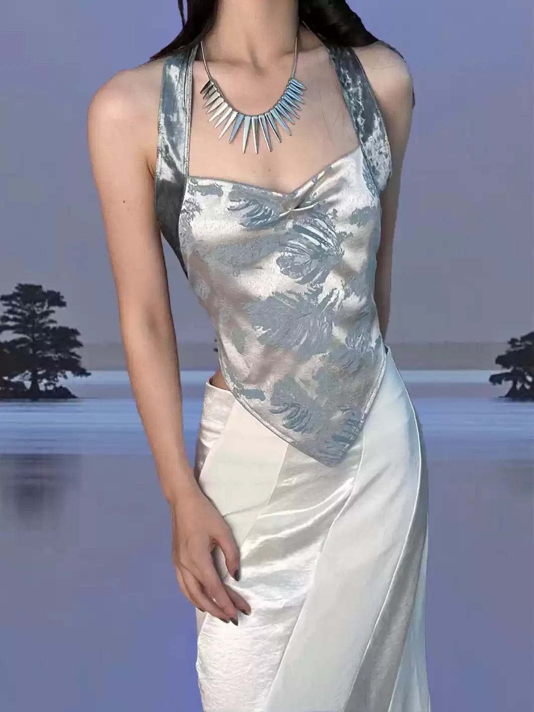 Silver foil halter neck camisole