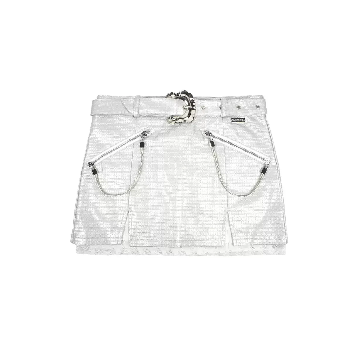 Silver metallic zipper summer leather A-line skirt - Image 5