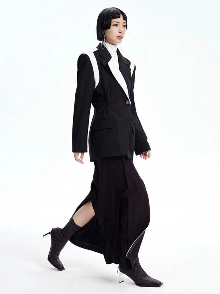 Single Button Color Block Blazer - Image 3