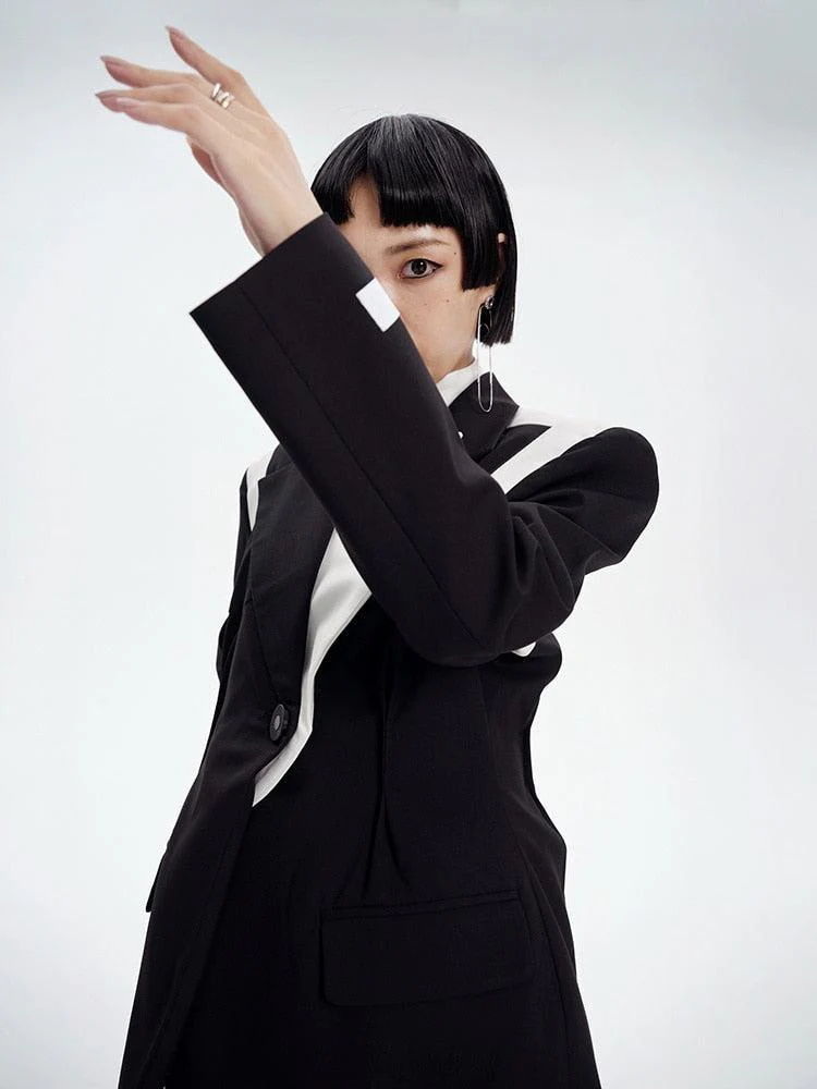 Single Button Color Block Blazer - Image 5