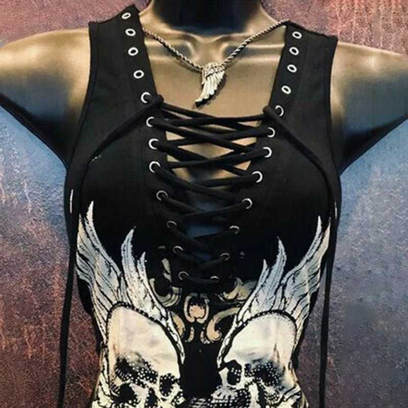 Skull Print Tie Rope Tank Top - Image 2