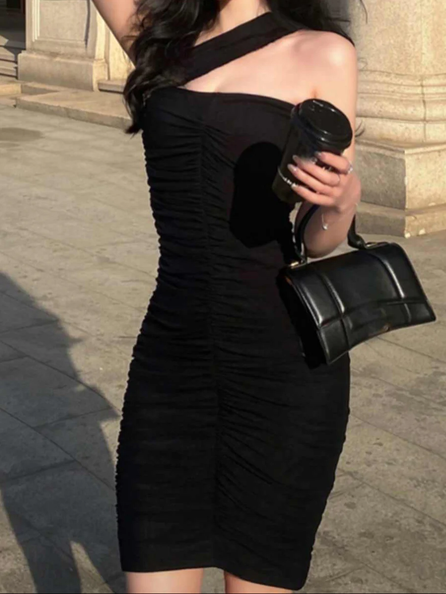 Slanted Shoulder Dark Coquette Dress - Image 2
