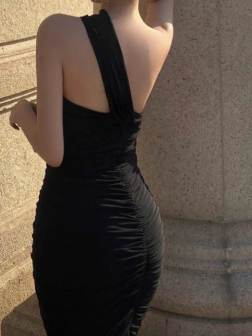 Slanted Shoulder Dark Coquette Dress - Image 3