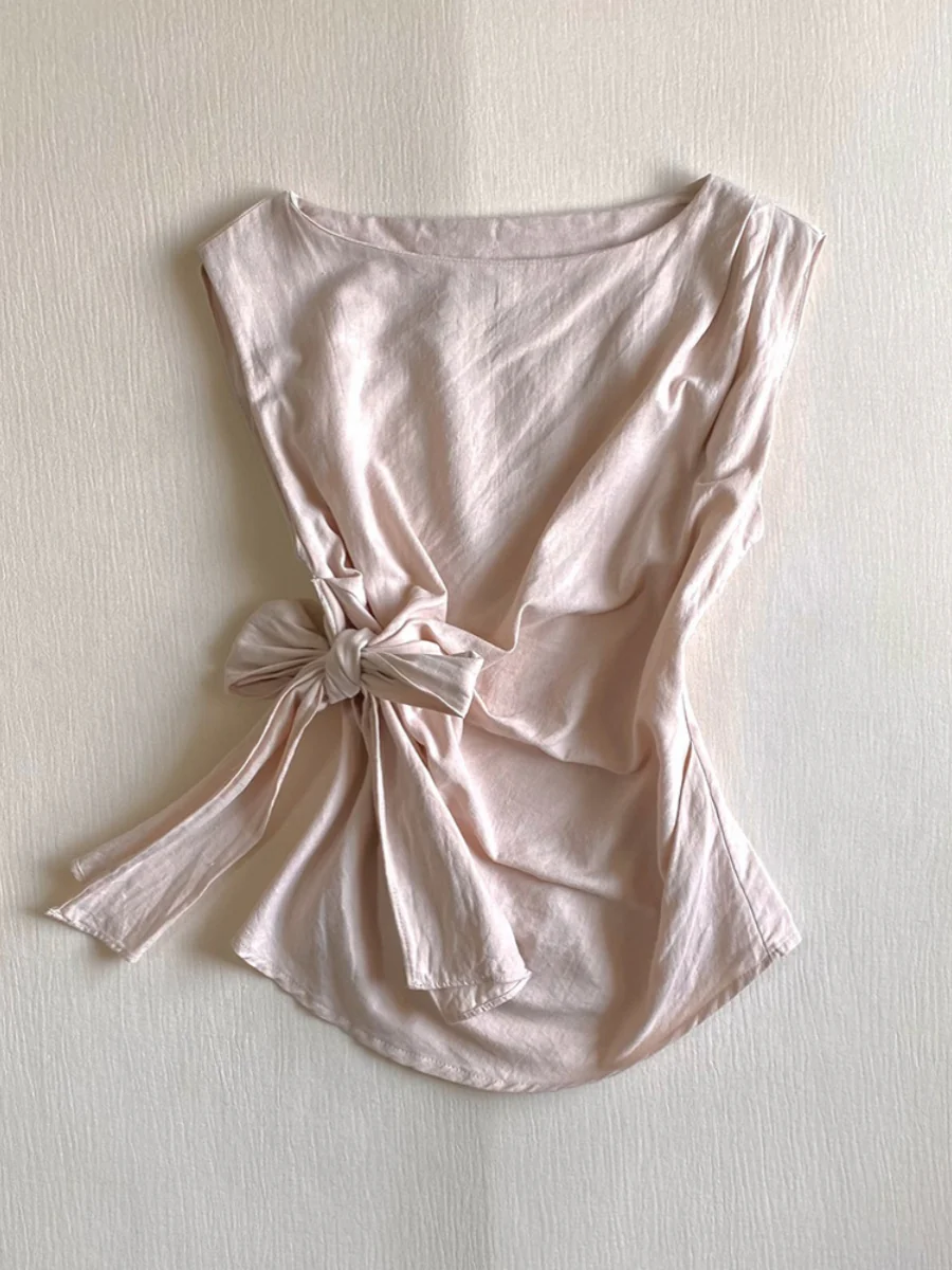 sleeveless retro coquette bow shirt