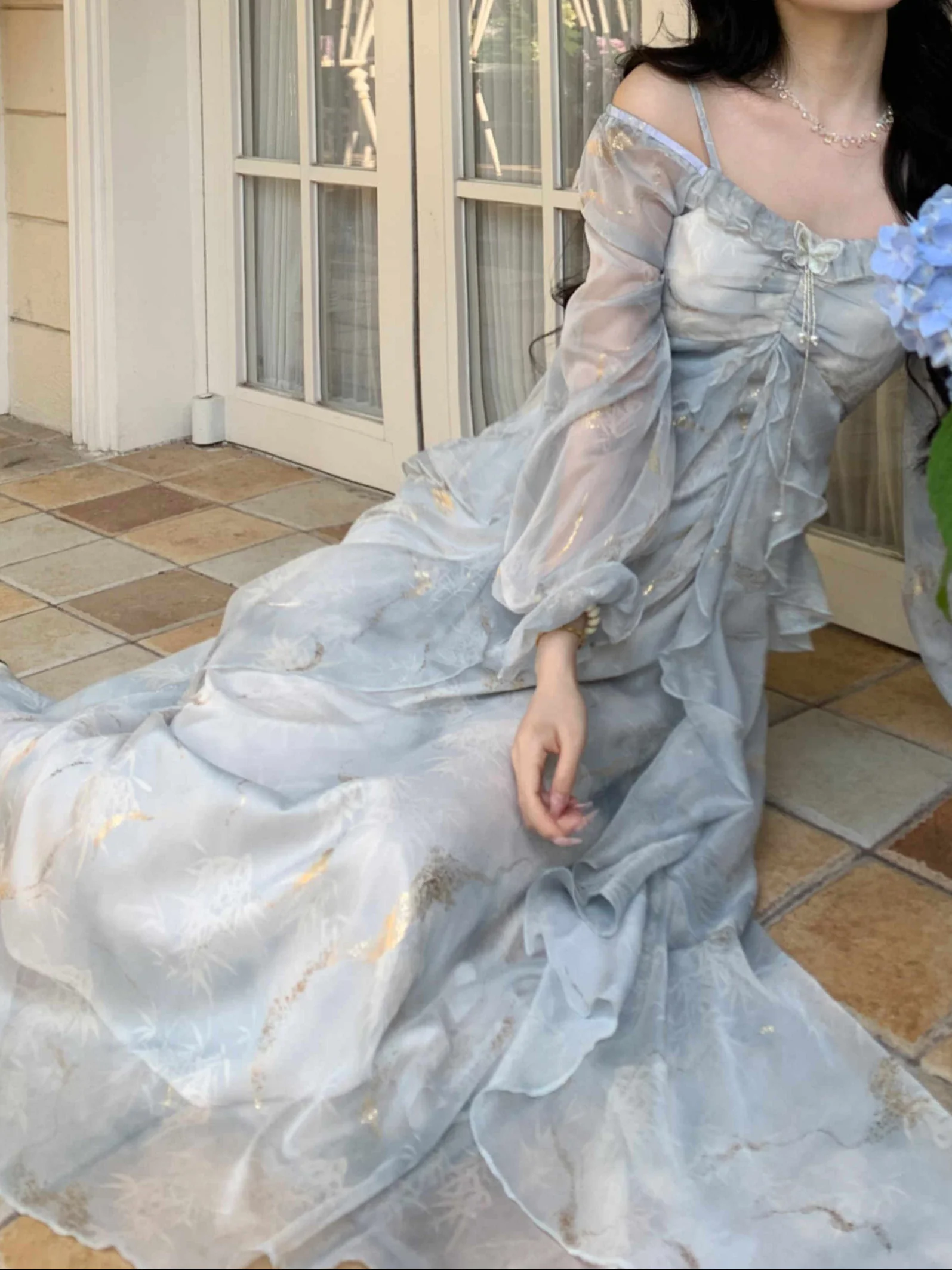 Smudged Fairy Butterfly Bronzing Ruffled Dress - Image 4