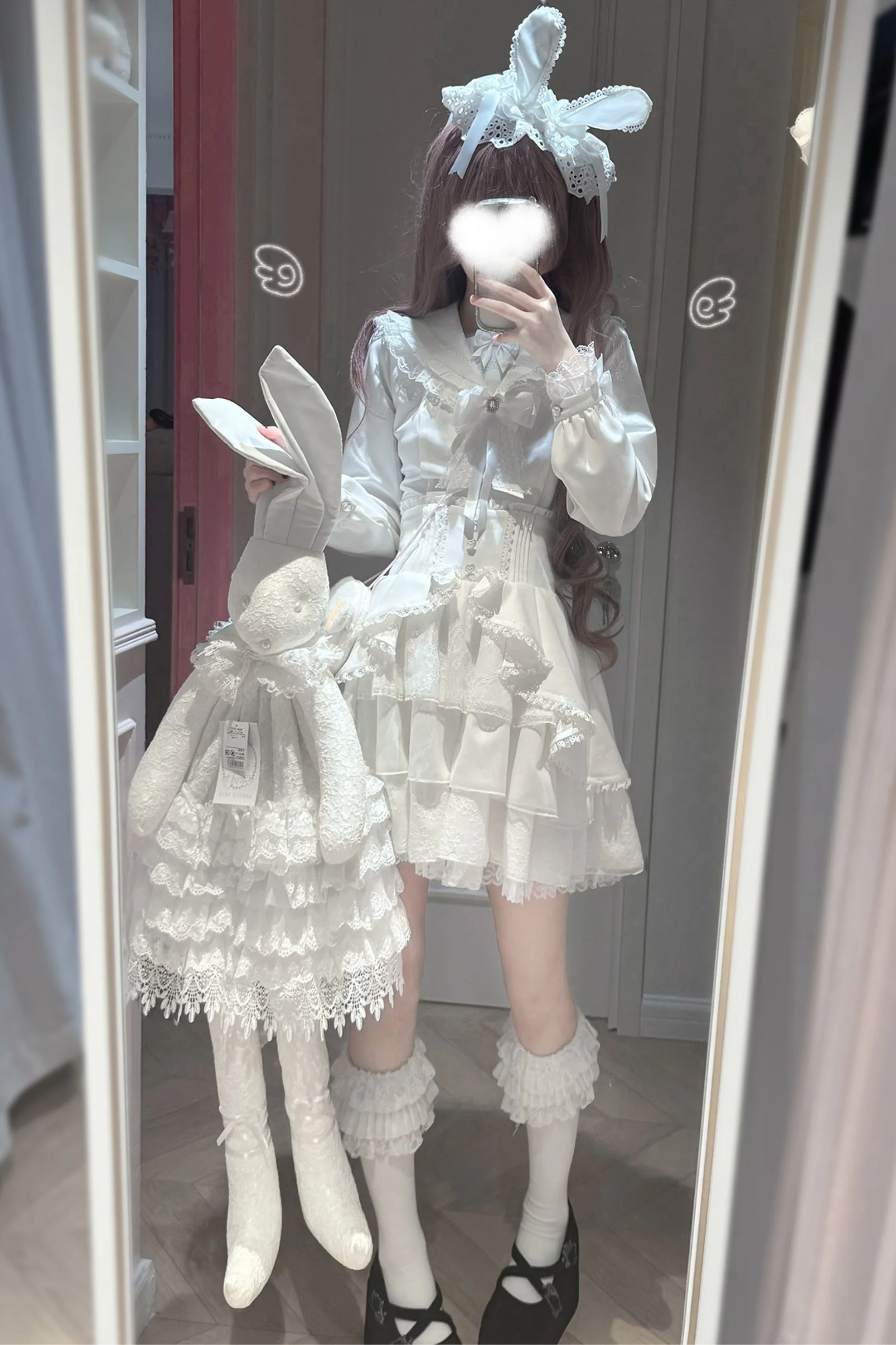Snow Cat Hooded Cape Coat + Shirt + Skirt - Image 3