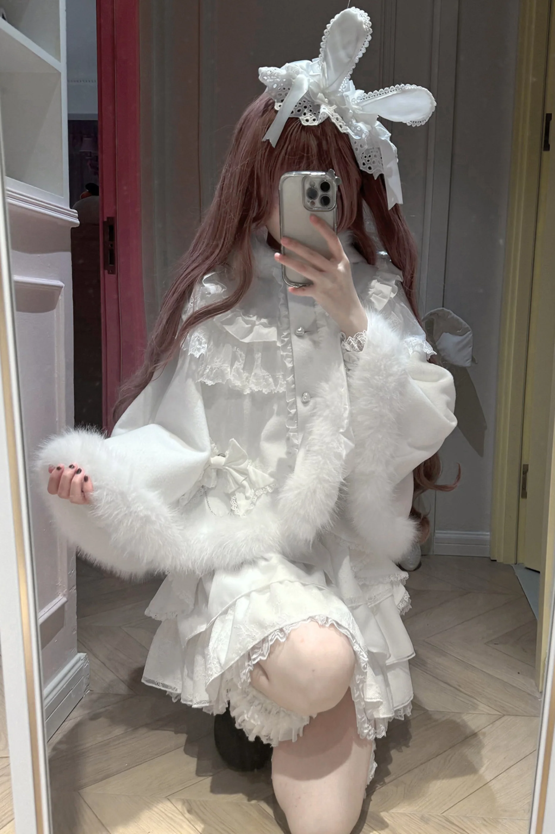 Snow Cat Hooded Cape Coat + Shirt + Skirt - Image 5