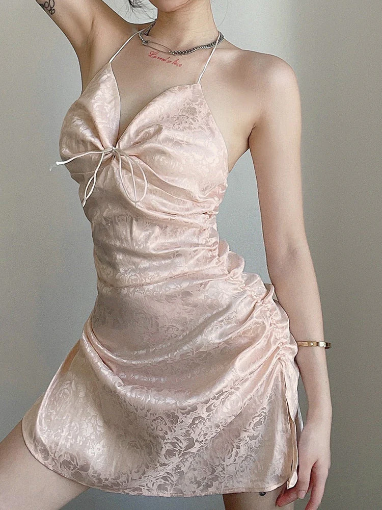 Soft Girl Aesthetic Silky Camisole Mini Dress - Image 3