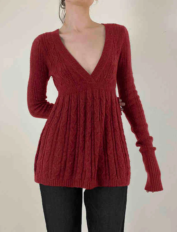 Soft Girl Ancient V-neck Twist Sweater - Image 4