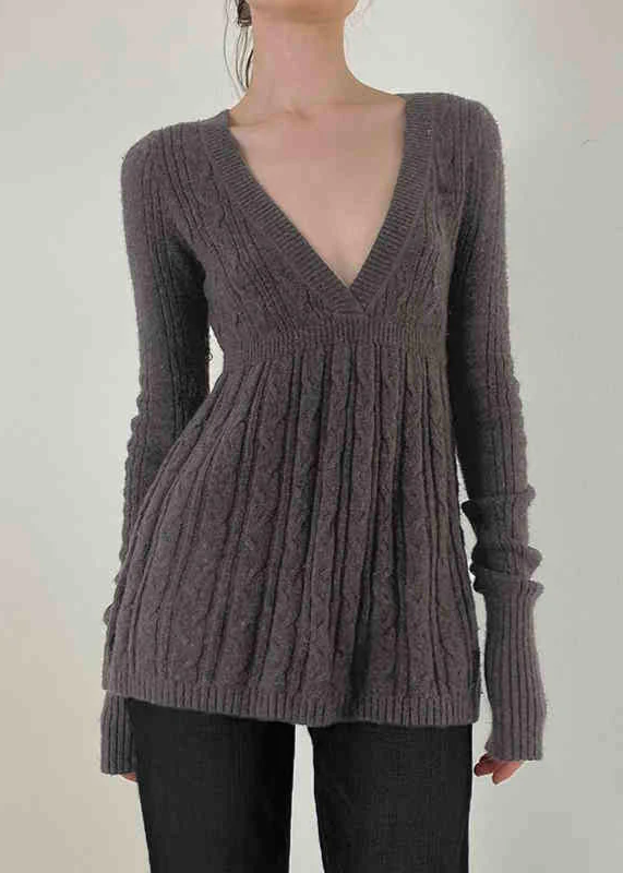 Soft Girl Ancient V-neck Twist Sweater - Image 5