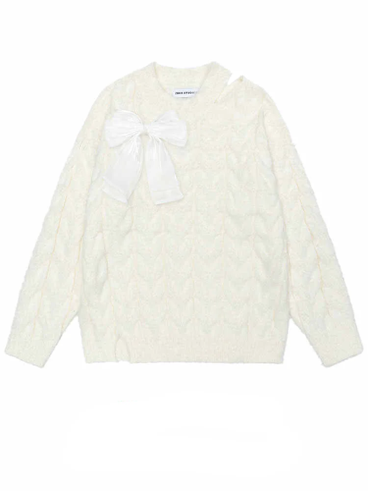 Soft Girl Bow Off-shoulder Coquette Sweater - Image 2