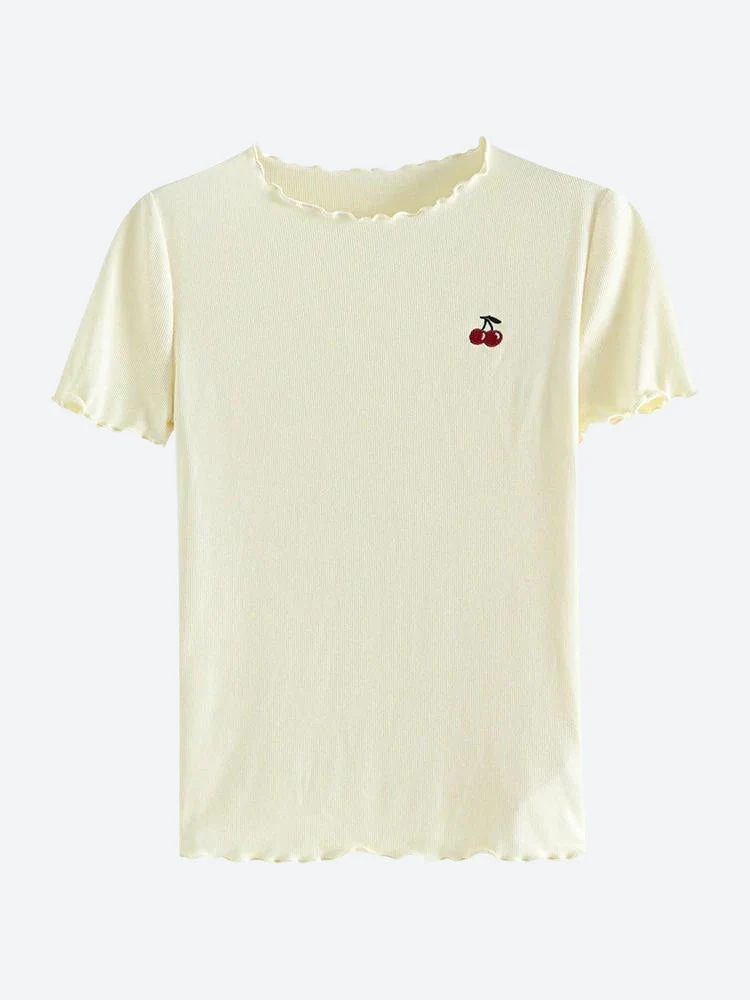 Soft Girl Cherry Lettuce Edge Tee - Image 5