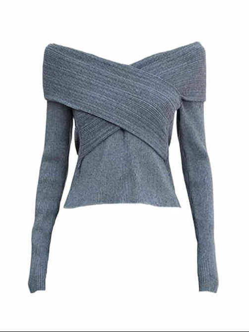 Soft Girl Crossover One-neck Sweater - Image 2