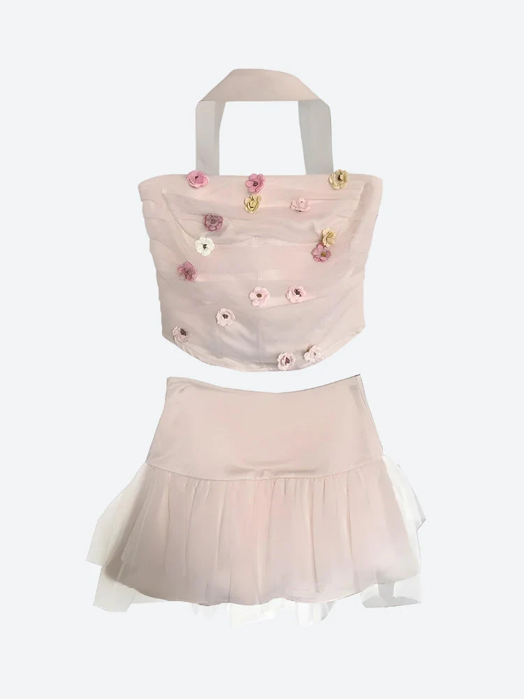 Soft Girl Flower Tube Top & Tulle Mini Skirt Coord - Image 4
