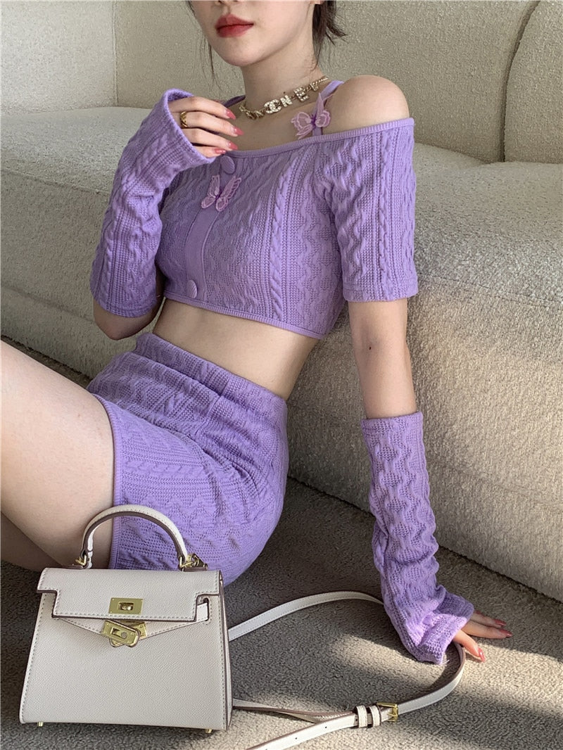 Soft Girl Knitted Matching Set Purple - Image 22
