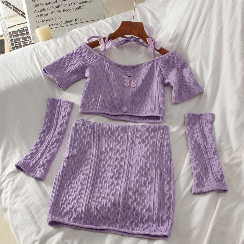 Soft Girl Knitted Matching Set Purple - Image 3