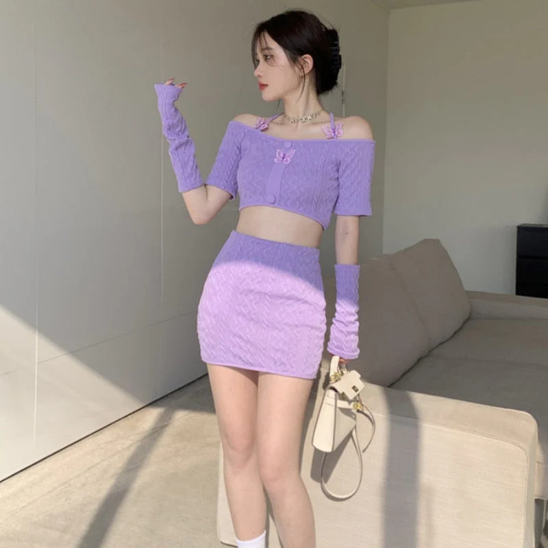 Soft Girl Knitted Matching Set Purple - Image 6