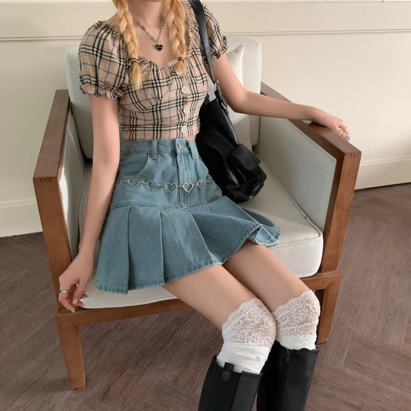 Soft Girl Pleated Denim Mini Skirt - Image 3