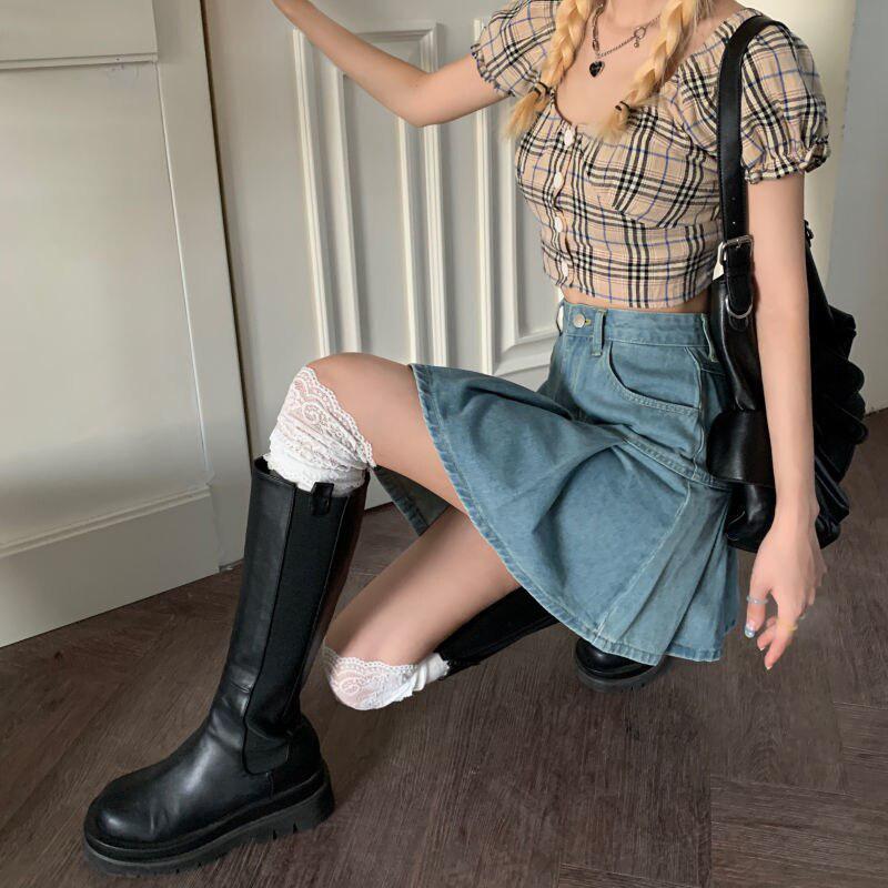 Soft Girl Pleated Denim Mini Skirt - Image 6