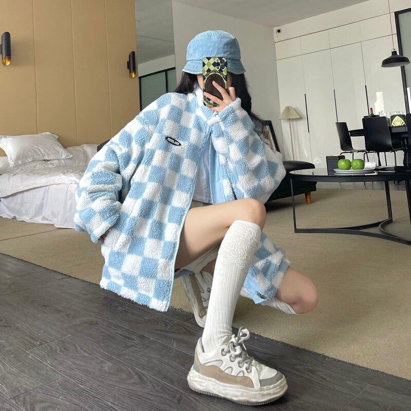 Soft Girl Reversible Checkered Sherpa Jacket