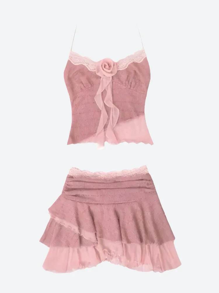 Soft Girl Rose Top & Mini Skirt Two Piece Coord - Image 6