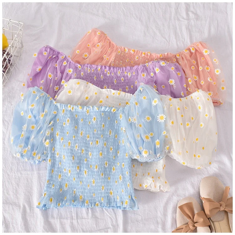 Soft Girl Ruffled Floral Top Daisies - Image 11