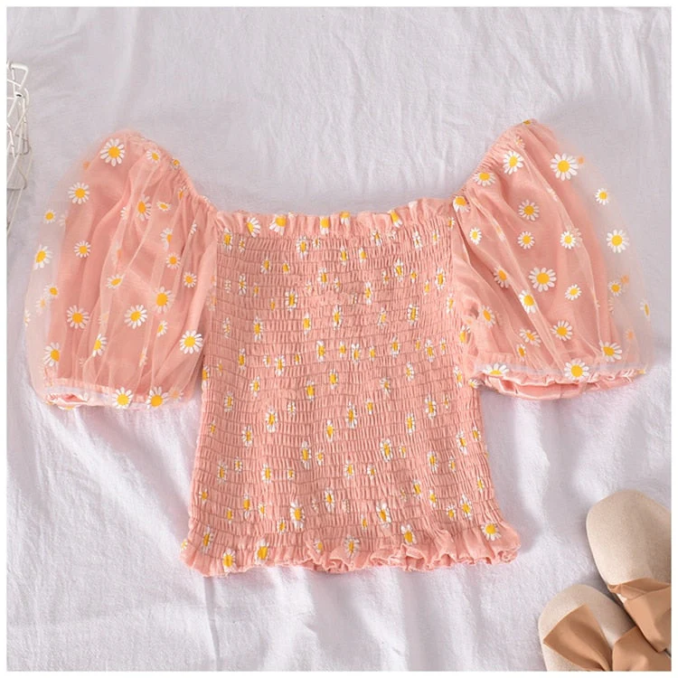 Soft Girl Ruffled Floral Top Daisies - Image 12