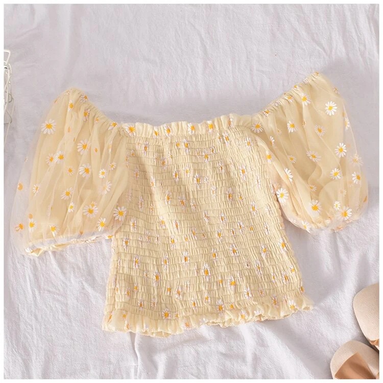 Soft Girl Ruffled Floral Top Daisies - Image 15