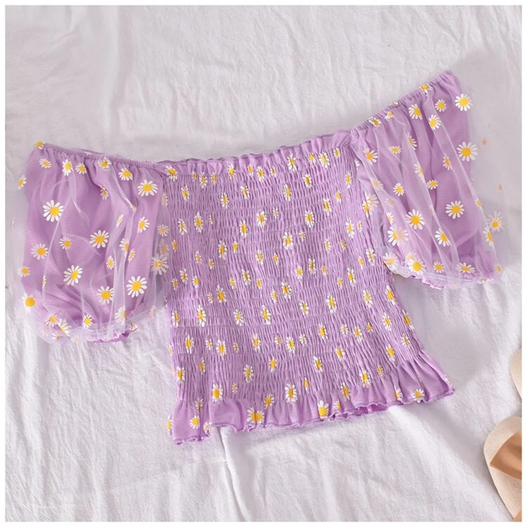 Soft Girl Ruffled Floral Top Daisies - Image 16