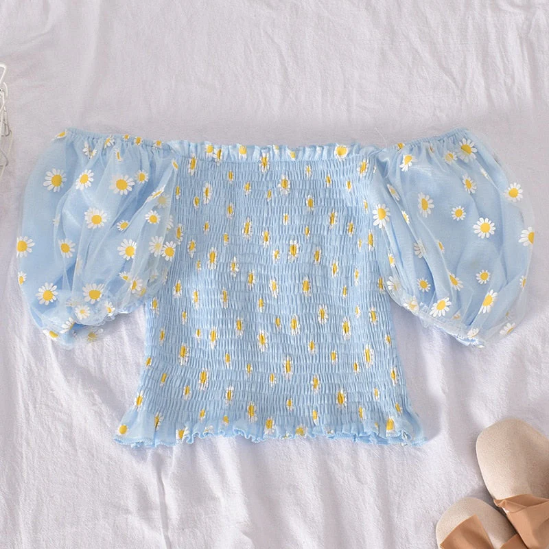 Soft Girl Ruffled Floral Top Daisies - Image 3