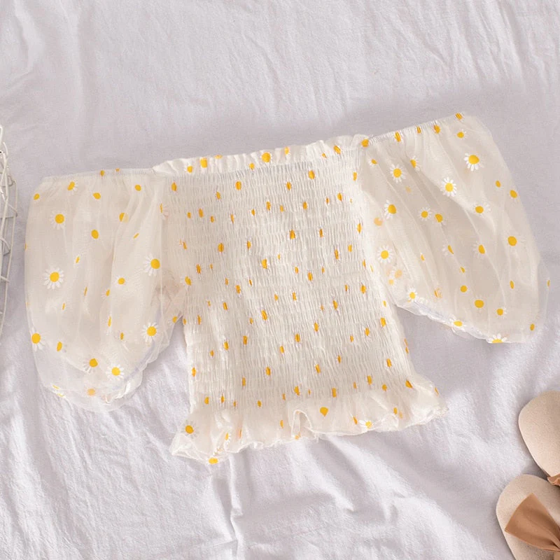 Soft Girl Ruffled Floral Top Daisies - Image 4